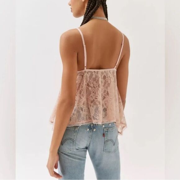 Urban Outfitters UO Roxie Sheer Lace Flyaway Cami Size M Powder Pink - Picture 7 of 9